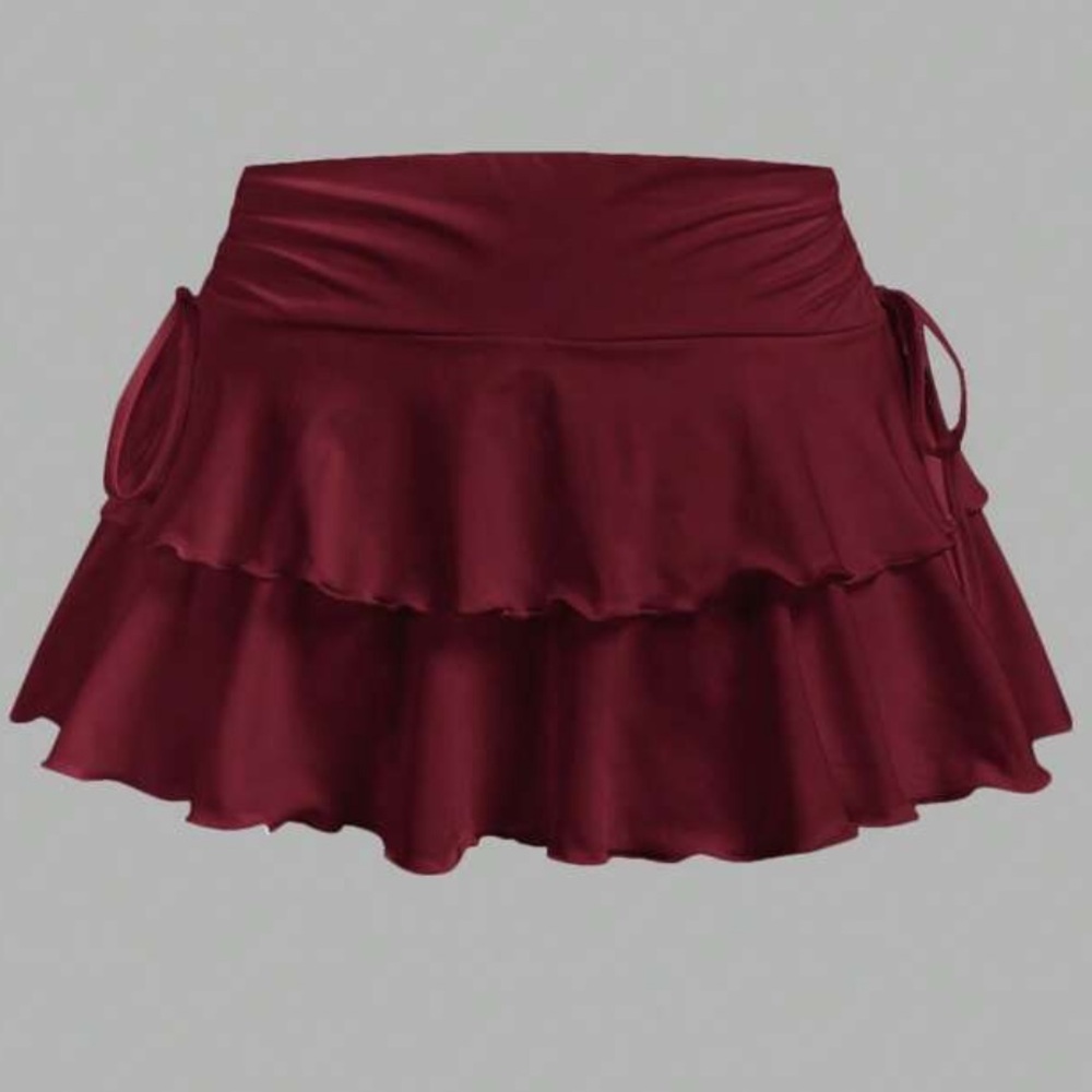 Burgundy Ruffle Skirt - Picture 3 of 4